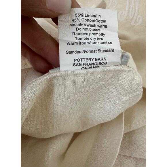 Vintage Pottery Barn Linen Cotton Pillow Shams Ecru Beige embroidered monogram - Picture 9 of 10